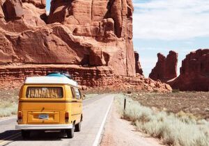 van driving on road